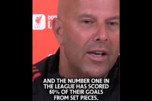 斯洛特調(diào)侃：聯(lián)賽第一60%進(jìn)球是定位球，我們只落后1分，沒那么糟