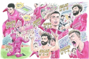 漫畫家創(chuàng)作利物浦7-0曼聯(lián)特別漫畫，將在周日雙紅會亮相安菲爾德