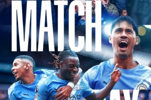 曼城曬主場迎戰(zhàn)埃弗頓海報，賴因德斯+多庫+薩維尼奧出鏡