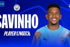 1助攻4關鍵傳球！薩維尼奧當選曼城2-0黃潛全場最佳球員