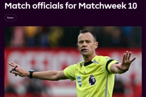 英超第10輪裁判：吉萊特執(zhí)法熱刺vs切爾西 阿特維爾執(zhí)法紅軍維拉