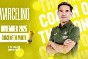 官方：擊敗西蒙尼和弗里克，黃潛主帥馬塞利諾當(dāng)選西甲月最佳教練