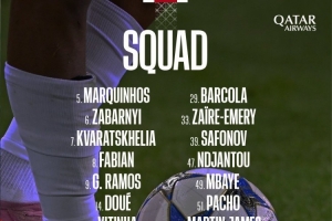 巴黎對(duì)陣畢巴大名單：杜埃、努諾·門德斯回歸，登貝萊缺席