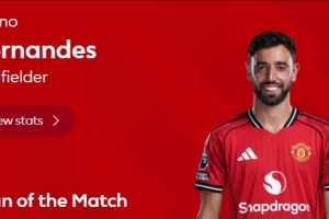 2射1傳統(tǒng)治賽場！官方：B費(fèi)當(dāng)選曼聯(lián)4-1狼隊(duì)的球迷票選最佳球員